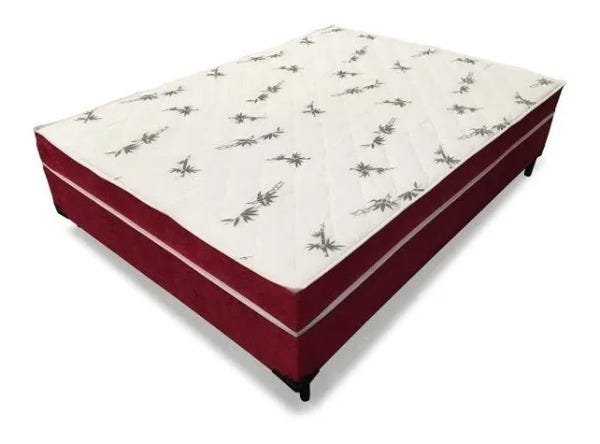 Cama Box Conjugado Ortopédico Casal Suede Vermelho 138x188x40