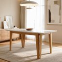 Ver imagem 1 de Mesa de Jantar 6 Lugares Retangular Tampo de Vidro 160x80cm Base Madeira Maciça Bella Marrom/Cinamomo/Off White