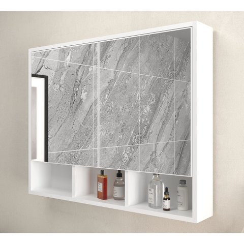 Espelheira para Banheiro 2 Portas 80cm Multimóveis Cr10076 Branca