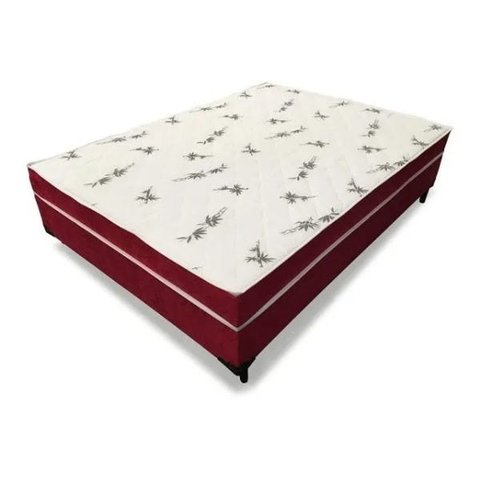 Cama Box Conjugado Ortopédico Viúva Suede Vermelho 128x188x40
