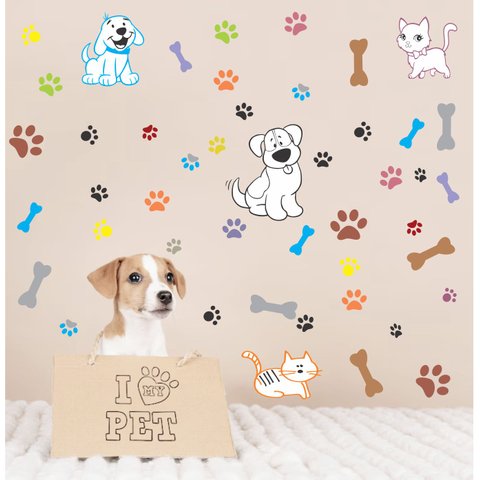 Adesivo de Parede para Pet Shop Cachorrinho Gatinho e Patas