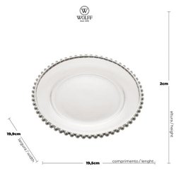 Prato Raso Em Cristal Wolff Pearl Branco Borda Prateada 20cm - 6