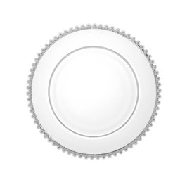 Prato Raso Em Cristal Wolff Pearl Branco Borda Prateada 20cm - 3