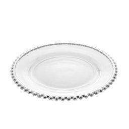 Prato Raso Em Cristal Wolff Pearl Branco Borda Prateada 20cm - 2
