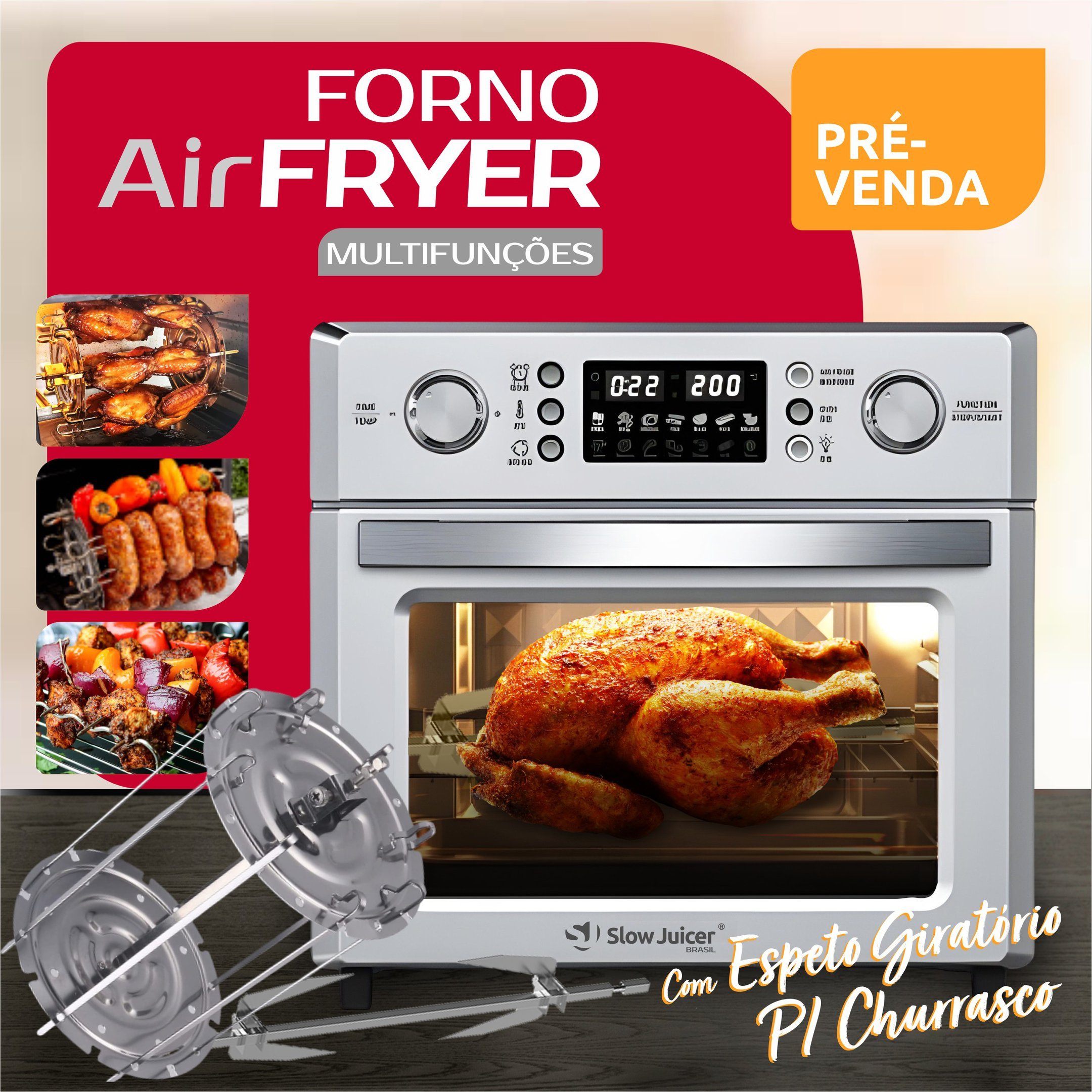 Forno Air Fryer c/ Espeto para Churrasco - 110v - 4