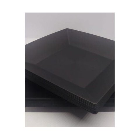 25 Prato Quadrado Refeição Multiuso Lanche Preto Casa