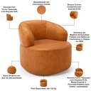 Ver imagem 4 de Kit 02 Poltronas Giratória Orgânica para Sala Living Helena L02 Couríssimo Canela - Lyam Decor