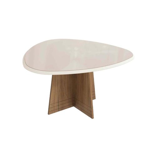 Mesa de Sala Jantar Lótus C/ Tampo Madeirado C/ Vidro 105x135cm Nogueira/off White/vidro Off White