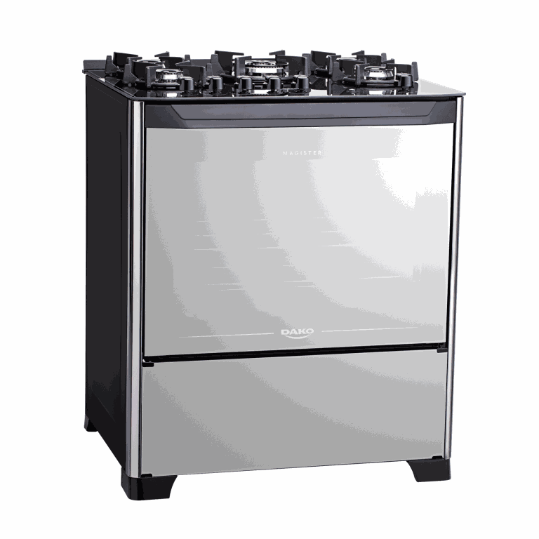 Fogão 5 Bocas Preto com Frente em Vidro Espelhado e Mesa de Vidro Dako Magister Style Bivolt