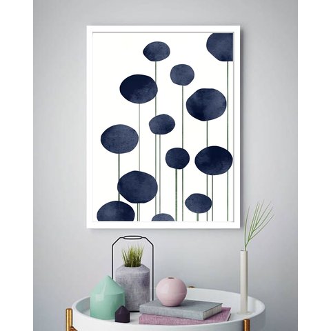 Quadro Decorativo Abstrato Círculos Azuis - 70x50cm:moldura Branca