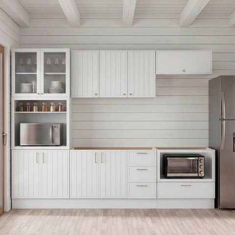 Cozinha Modulada 6 Peças sem Tampo com Cristaleira Marselha CabeCasa MadeiraOriginals Branco