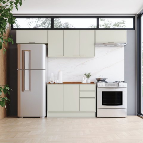 Cozinha Compacta 100% MDF 3 Aéreos e Balcão Pia com Tampo Fineze