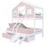Beliche Casal/ Solteiro Casinha Sonhos 02 Gavetas Rosa Kit Escada/ Escorregador Madeira Maciça Rosa - 2