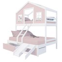 Ver imagem 2 de Beliche Casal/ Solteiro Casinha Sonhos 02 Gavetas Rosa Kit Escada/ Escorregador Madeira Maciça Rosa