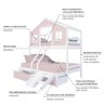 Beliche Casal/ Solteiro Casinha Sonhos 02 Gavetas Rosa Kit Escada/ Escorregador Madeira Maciça Rosa - 4
