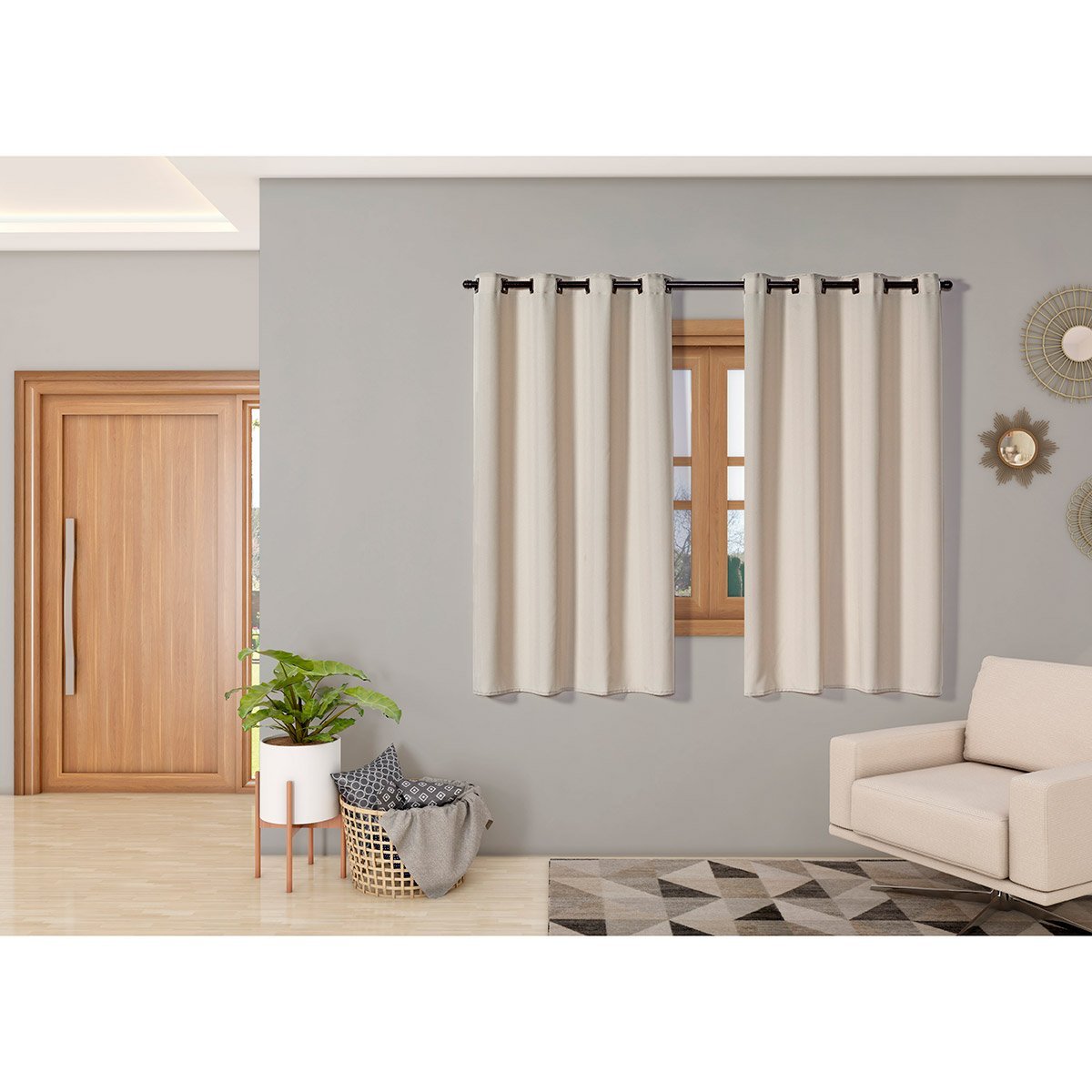 Cortina Oxford 2,20m X 1,40m Apartamento para Sala Quarto Janela Cozinha Decorativa Cáqui - 2