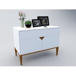 Rack Art Pequeno com Gavetão Branco para TV até Até 56 Polegadas Largura 90 cm:Branco/Unico