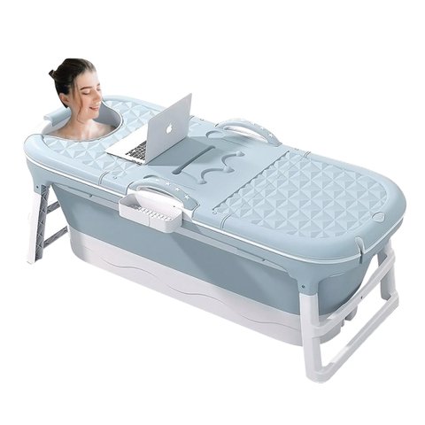 Banheira Ofurô Dobrável Portátil 260 Litros Adulto 148 cm Com Suporte VG+ - Azul