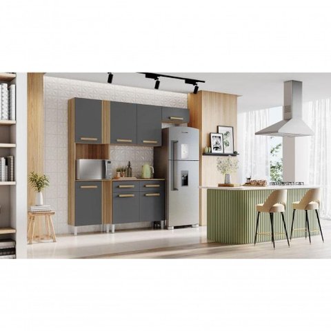 Cozinha Compacta Juma 5 Portas 2 Gavetas MDP 210cm Grafite Aramóveis