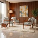 Ver imagem 1 de Kit 4 Poltrona Sala Decorativa Ayla Estofada Boucle Branco Base Madeira Castanho - Arkell