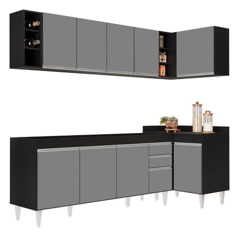 Armário de Cozinha Modulado de Canto Esquerdo 5 Peças Cp52 Balcão sem Tampo Preto/cinza - Lumil Lumi