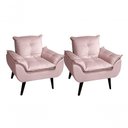 Ver imagem 1 de Kit 02 Poltrona Cadeira Decorativa Glamour com Pés Quadrado Rosa Veludo