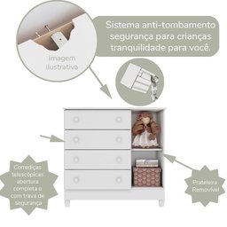Quarto de Bebê Gabrielle Berço 3 em 1 Cômoda Infantil com Porta Branco Brilho Carolina Baby - 9