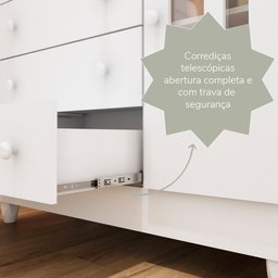 Quarto de Bebê Gabrielle Berço 3 em 1 Cômoda Infantil com Porta Branco Brilho Carolina Baby - 8