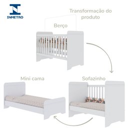 Quarto de Bebê Gabrielle Berço 3 em 1 Cômoda Infantil com Porta Branco Brilho Carolina Baby - 4