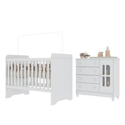 Quarto de Bebê Gabrielle Berço 3 em 1 Cômoda Infantil com Porta Branco Brilho Carolina Baby - 3