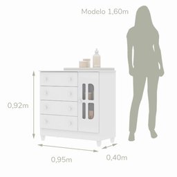 Quarto de Bebê Gabrielle Berço 3 em 1 Cômoda Infantil com Porta Branco Brilho Carolina Baby - 10