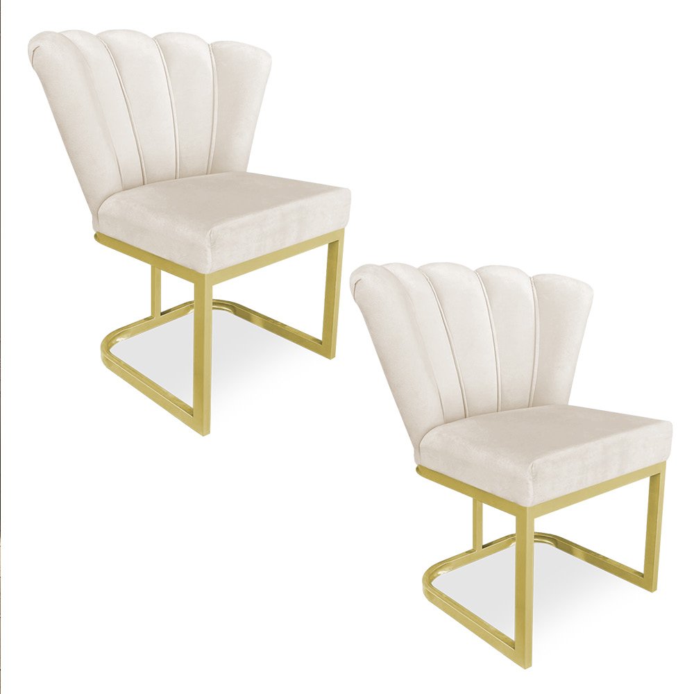 Kit 02 Poltronas Flor Veludo Base Metálica Industrial Dourado - Pallazio Marrom