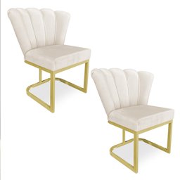 Kit 02 Poltronas Flor Veludo Base Metálica Industrial Dourado - Pallazio Marrom - 1