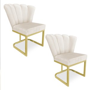Kit 02 Poltronas Flor Veludo Base Metálica Industrial Dourado - Pallazio Marrom