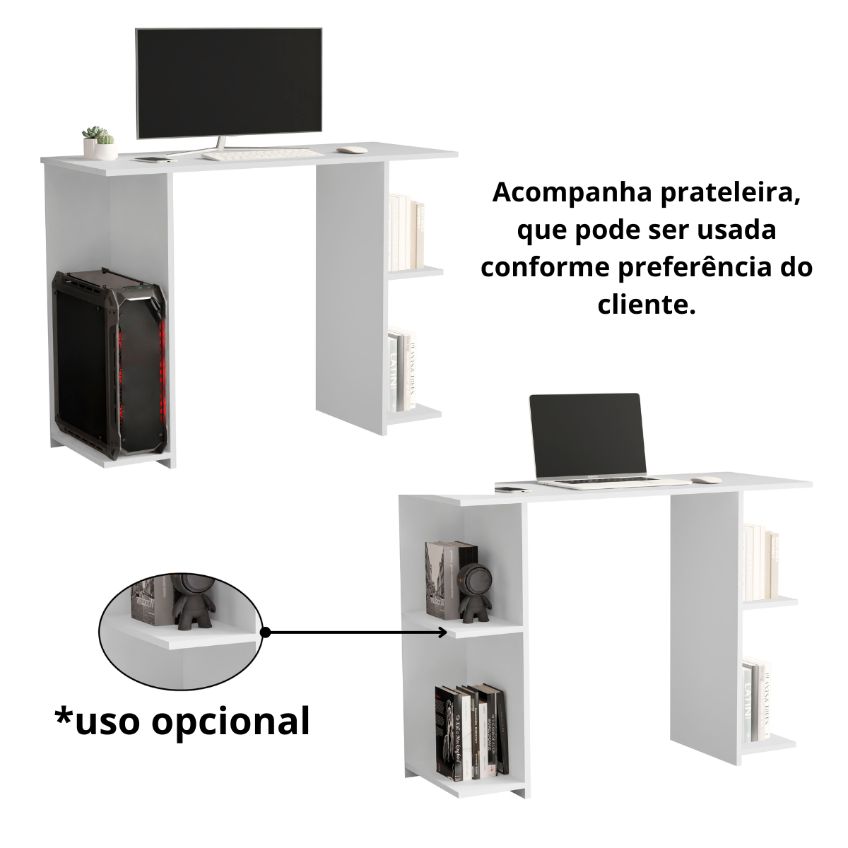 Mesa Escrivaninha com Prateleira Multifuncional Haza para Escritório Home Office Estudo:branco - 3