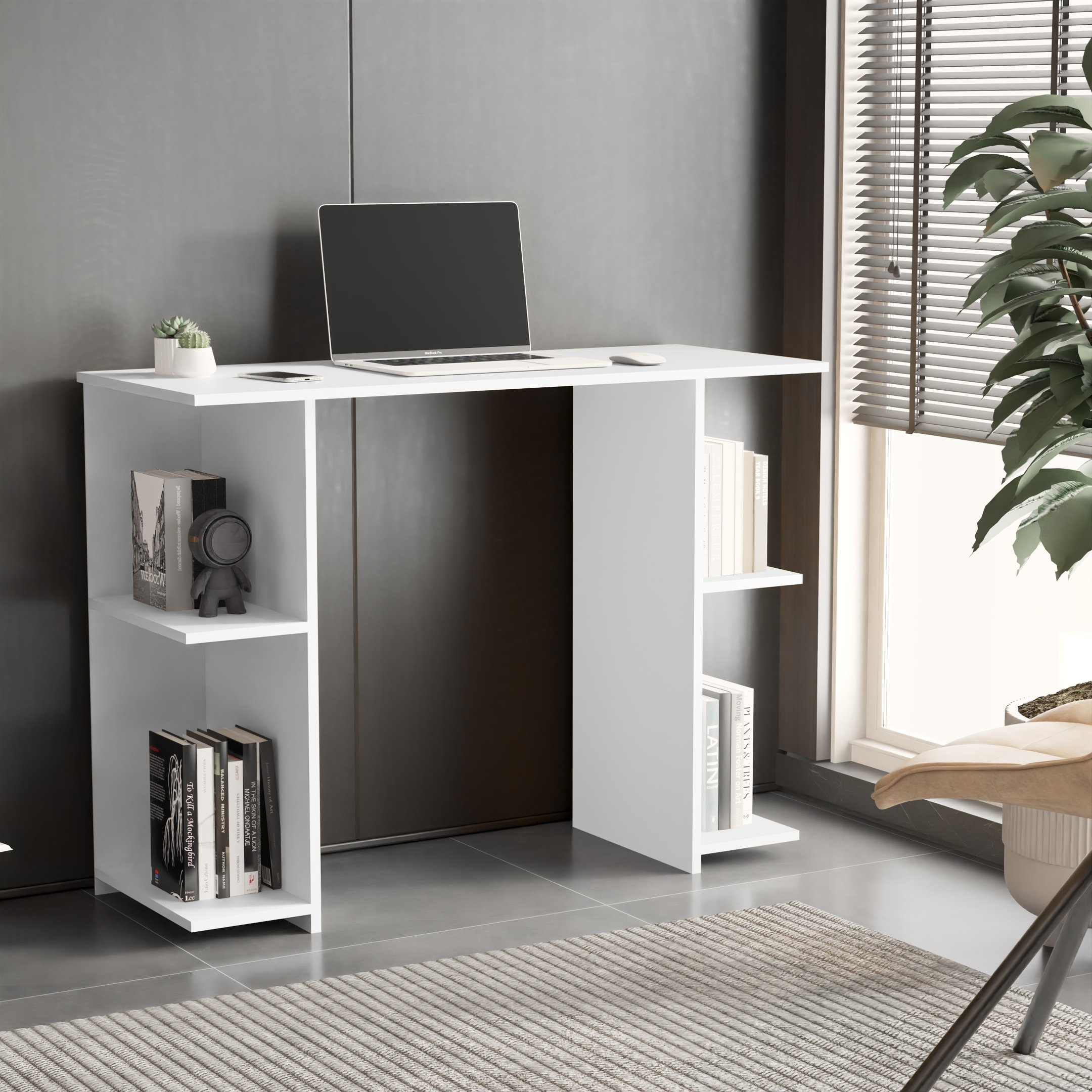 Mesa Escrivaninha com Prateleira Multifuncional Haza para Escritório Home Office Estudo:branco - 5