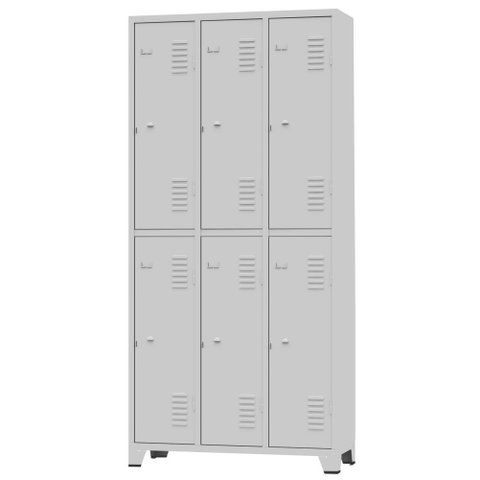 Armário Roupeiro de Aço Vestiário Academia 6 Portas Locker Cinza