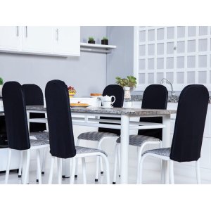 Kit 6 Capas Encosto de Cadeira de Ferro Tubular Cozinha e Jantar Malha Helanca Elástica:preta