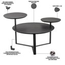 Ver imagem 4 de Mesa de Centro para Sala de Estar 3 em 1 Pés Metálicos Dari A03 Nero Preto - Lyam Decor