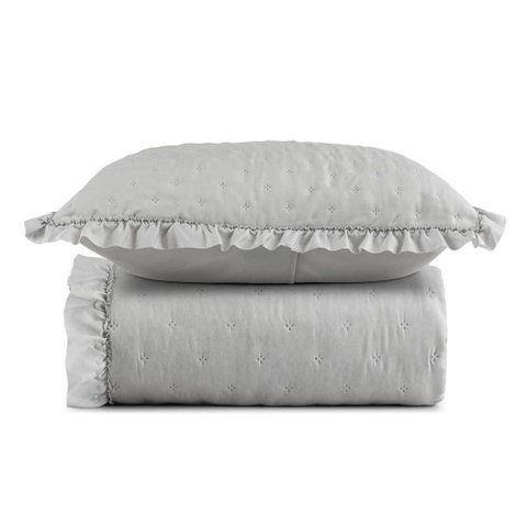Kit Cobre Leito Elegance Solteiro Microfibra 100% Poliéster com Babado Cinza Casa Scarpa