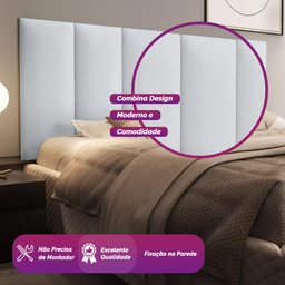 Cabeceira Painel Estofada Cama Casal 1,40 - Corino Branco - 3