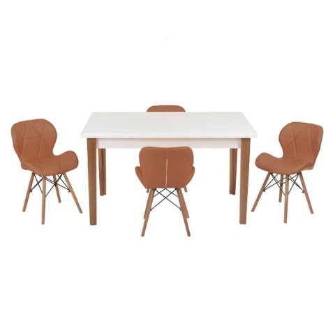 Conjunto Mesa de Jantar Juliette Branca 135cm com 4 Cadeiras Slim - Marrom