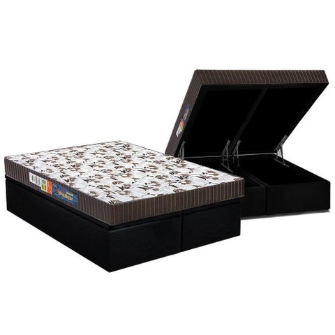 Cama Box Baú Queen: Colchão Espuma Polar D33 Pérola + Base CRC Suede Black(158x198)