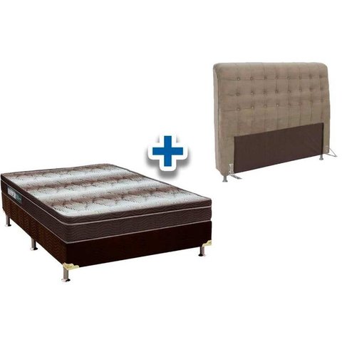 Cama Box Queen CRC + Colchão Ortopédico Light Ortobom + Cabeceira Dama Marrom
