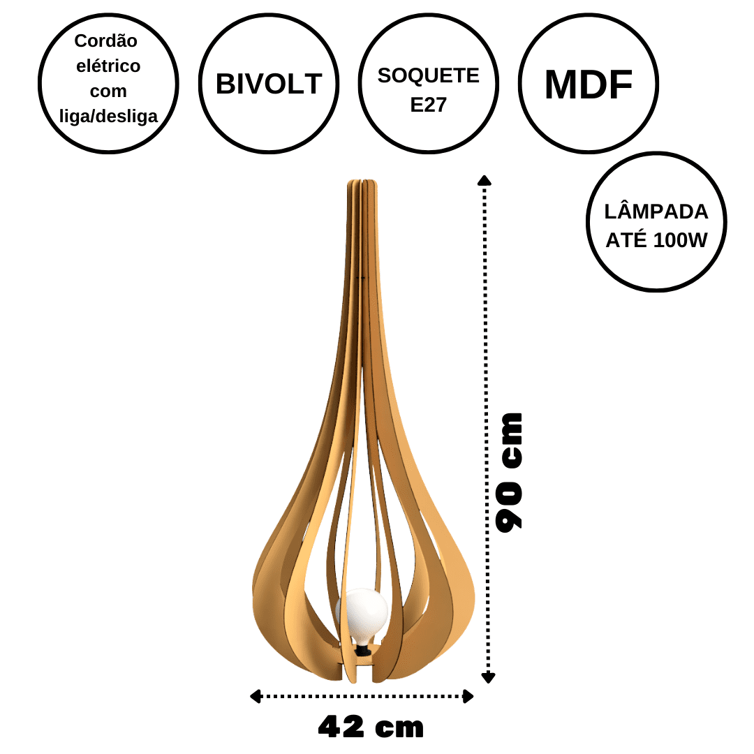 Luminária de Chão MDF IBIZA:Marrom/90x42cm - 3