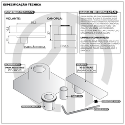 Kit 2 Acabamento para Registro de Chuveiro Alavanca Quadrado Dourado Brilhante Banheiro Padrão Deca - 6