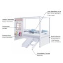 Ver imagem 3 de Cama Casinha Reta com Escorregador Madeira Maciça Branco/ Rosa Housin