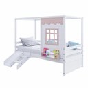 Ver imagem 2 de Cama Casinha Reta com Escorregador Madeira Maciça Branco/ Rosa Housin