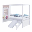 Ver imagem 5 de Cama Casinha Reta com Escorregador Madeira Maciça Branco/ Rosa Housin