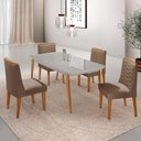 Ver imagem 1 de Mesa de Jantar Copper 120cm Tampo Mdf 4 Cadeiras Moderna Veludo Capuccino/off/nat/serig Off